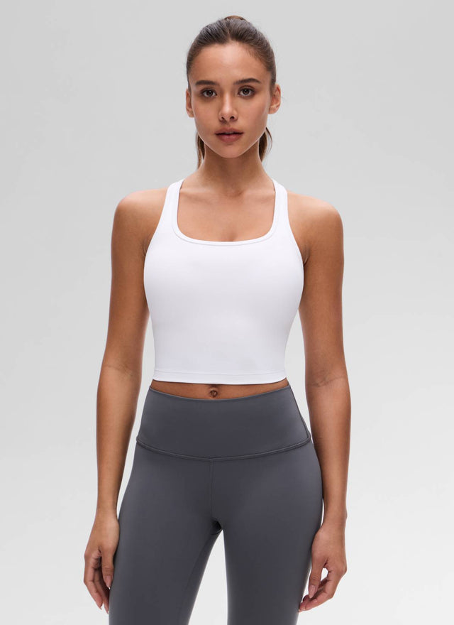 CRZ YOGA Women's Yoga Low support Butterluxe Scoop Neck Bra Y-Back White