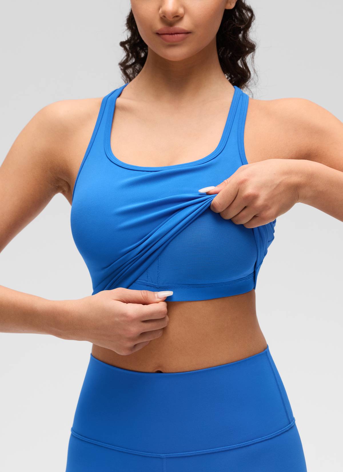 CRZ YOGA Women's Yoga Low support Butterluxe Scoop Neck Bra Y-Back Sparkle Blue @model_info:Anano