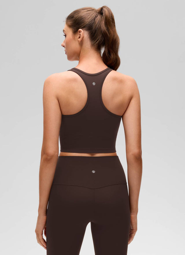 CRZ YOGA Women's Yoga Low support Butterluxe Scoop Neck Bra Y-Back Hot Fudge Brown @model_info:Gelya