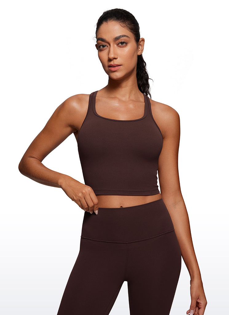 CRZ YOGA Women's Yoga Low support Butterluxe Scoop Neck Bra Y-Back Hot Fudge Brown