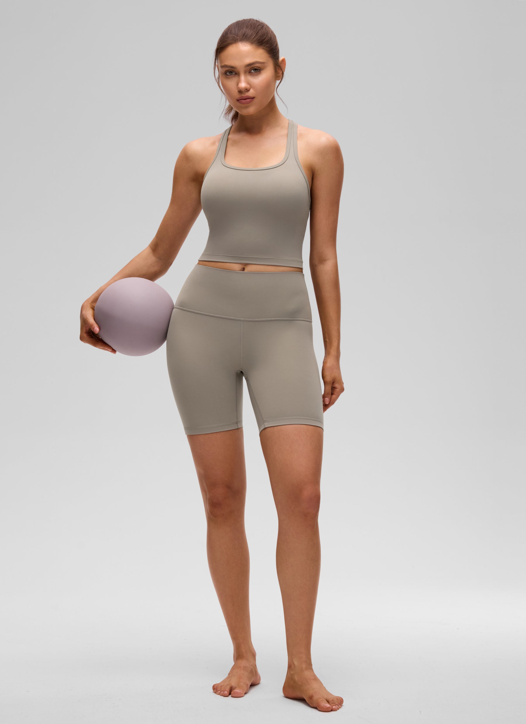 CRZ YOGA Women's Yoga Low support Butterluxe Scoop Neck Bra Y-Back Warm Ash Grey @model_info:V