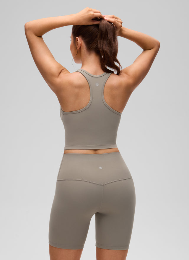 CRZ YOGA Women's Yoga Low support Butterluxe Scoop Neck Bra Y-Back Warm Ash Grey
