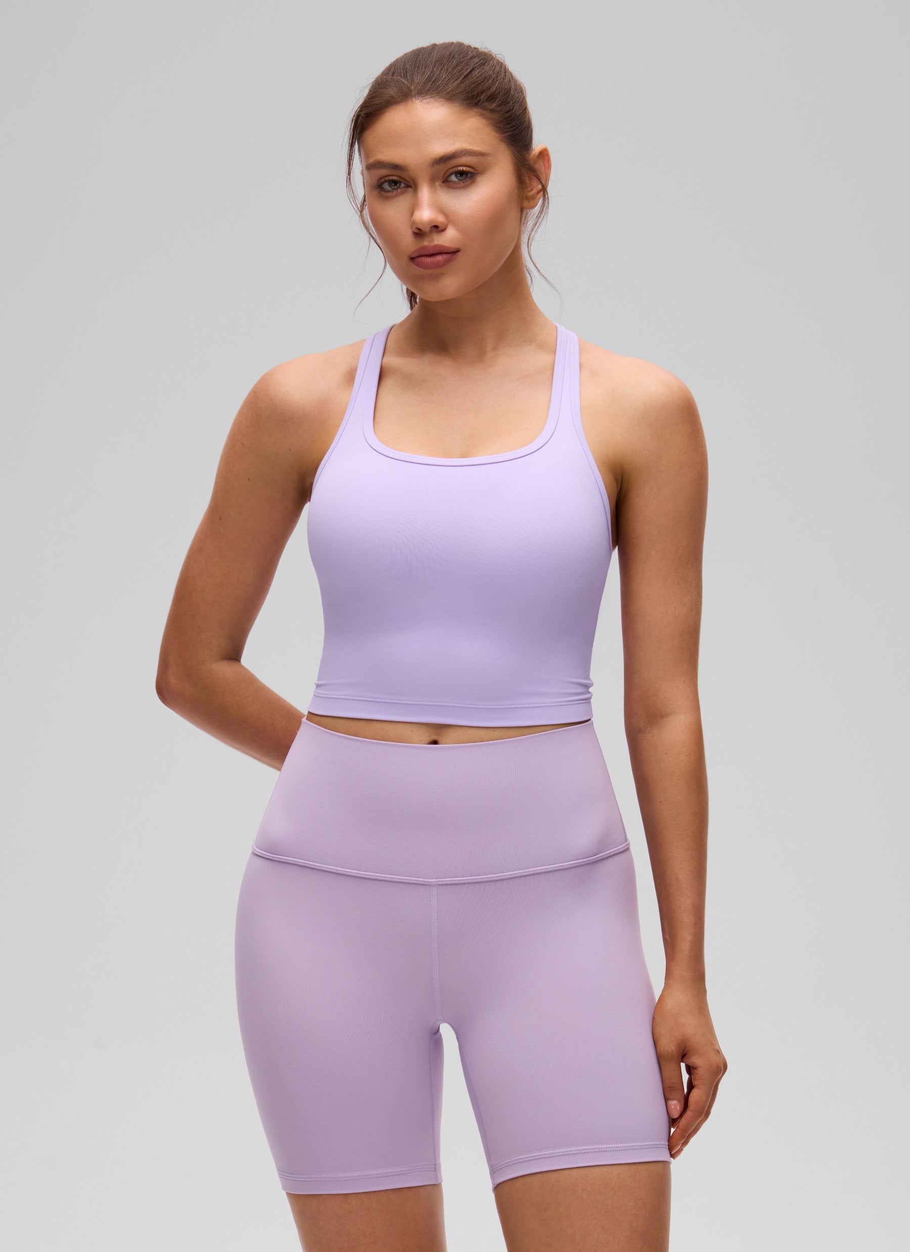 CRZ YOGA Women's Yoga Low support Butterluxe Scoop Neck Bra Y-Back Lavender Frost @model_info:V