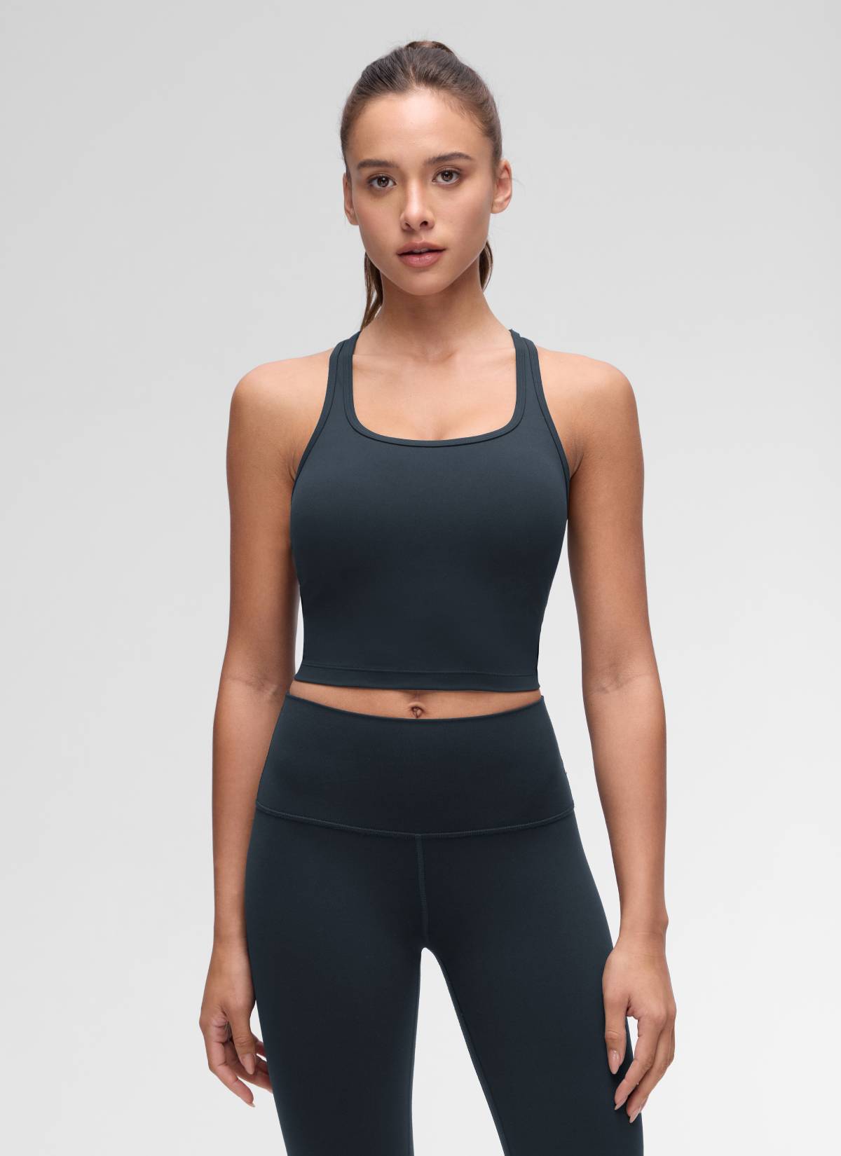 CRZ YOGA Women's Yoga Low support Butterluxe Scoop Neck Bra Y-Back True Navy @model_info:Maria