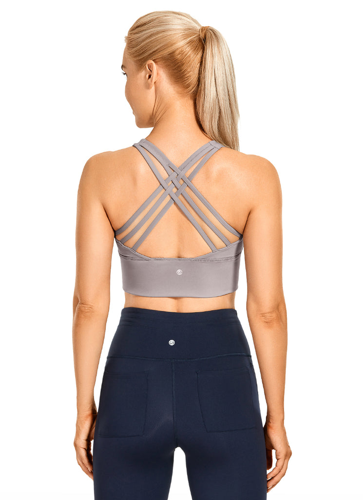 CRZ YOGA Women's Train Medium Support Nakedfeel Longline Bra Strappy Lunar Rock