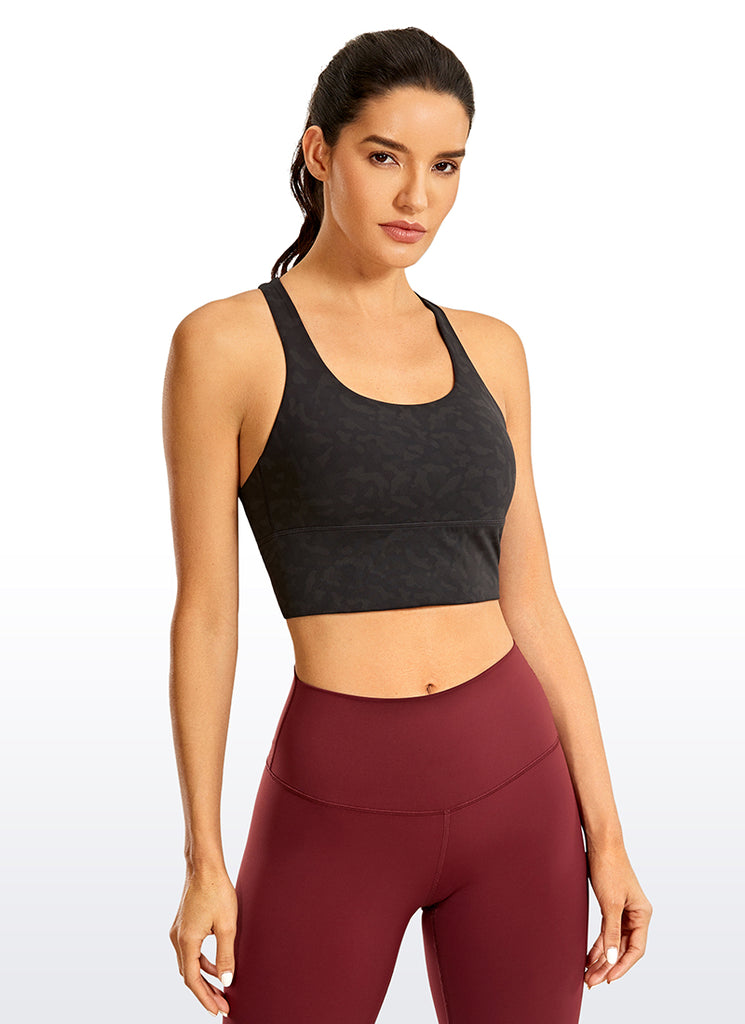 CRZ YOGA Women's Train Medium Support Nakedfeel Longline Bra Strappy Charcoal Heather