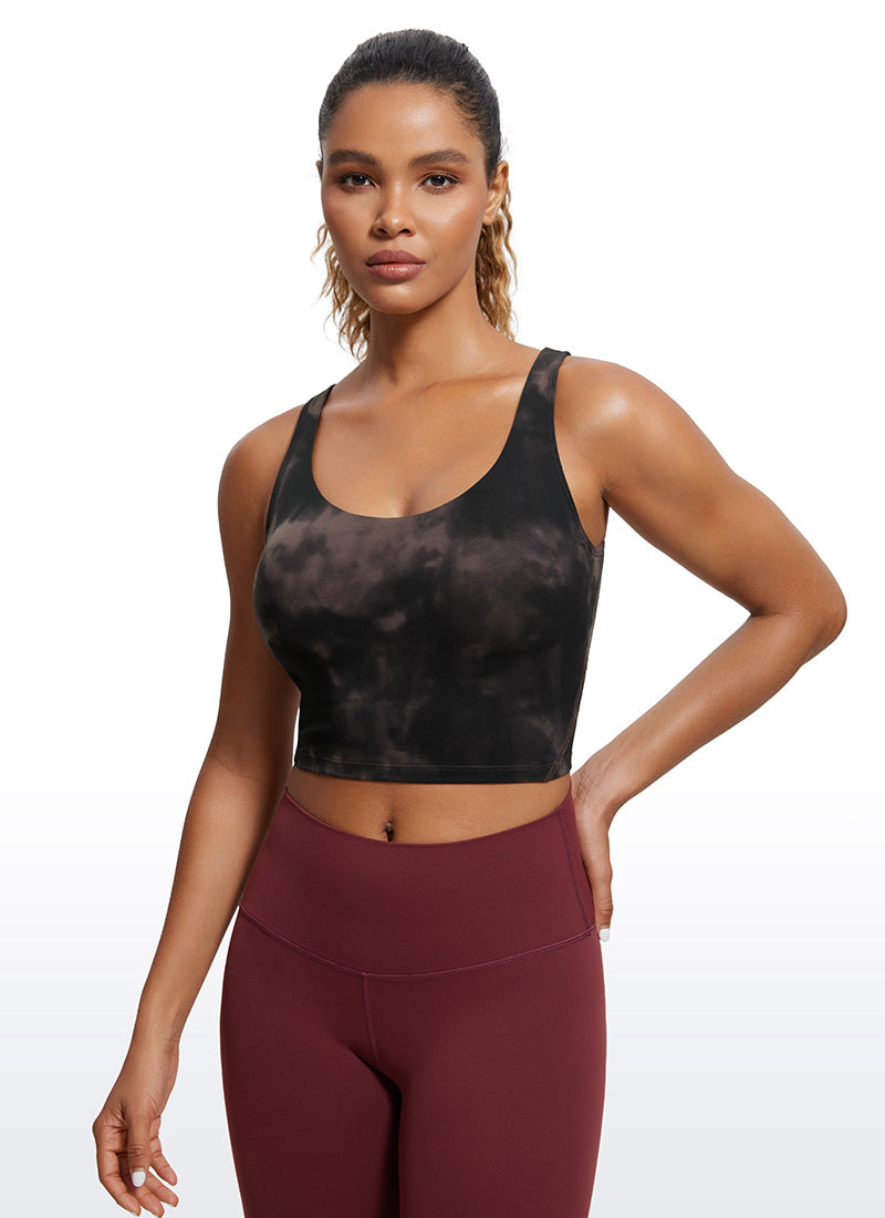 CRZ YOGA Women's Yoga Low support Butterluxe Longline Bra U-back Taupe Tie Dye Flowers