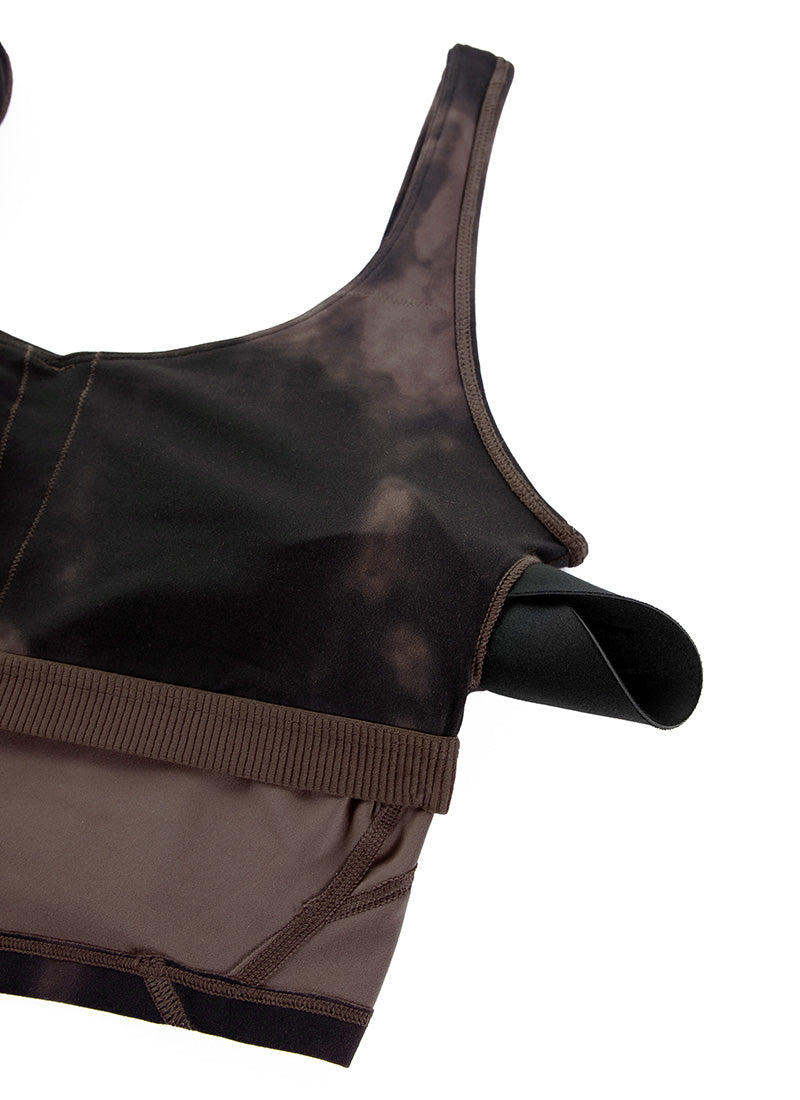 CRZ YOGA Women's Yoga Low support Butterluxe Longline Bra U-back Taupe Tie Dye Flowers