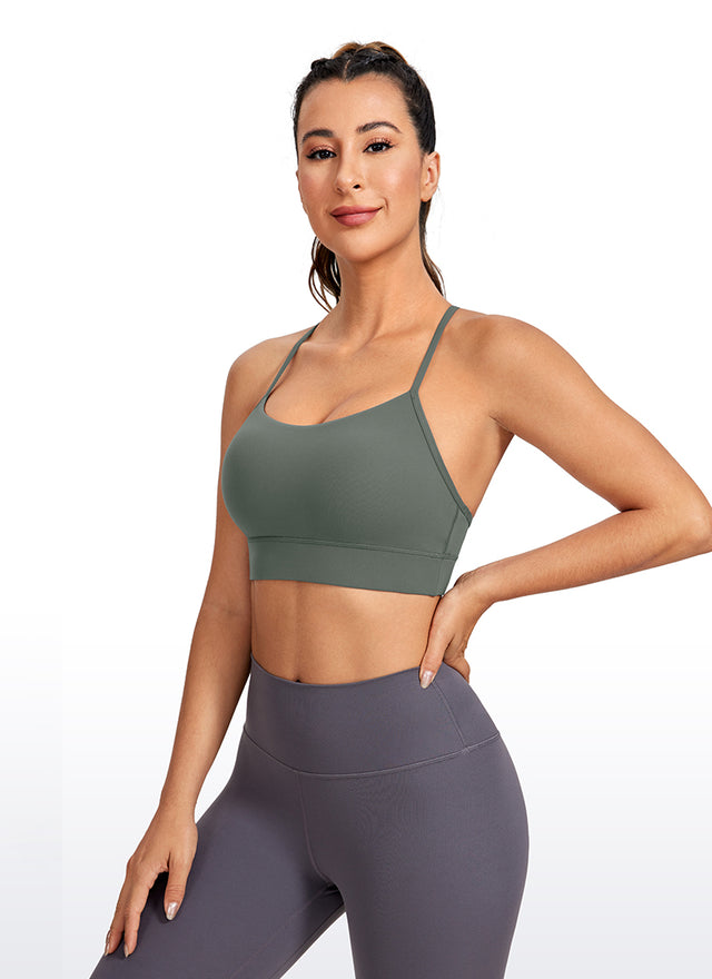 CRZ YOGA Women's Yoga Light Support Butterluxe Longline Bra Y-Back Grey Sage @model_info:G
