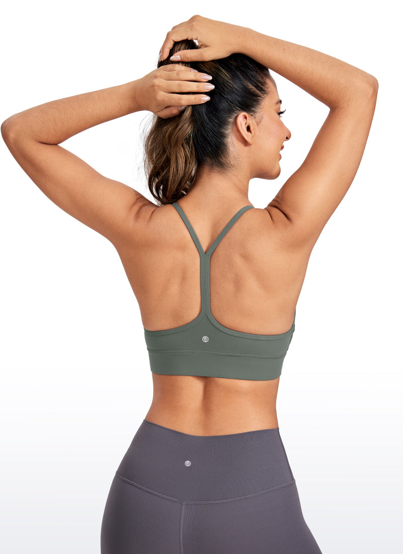 CRZ YOGA Women's Yoga Light Support Butterluxe Longline Bra Y-Back Grey Sage @model_info:G