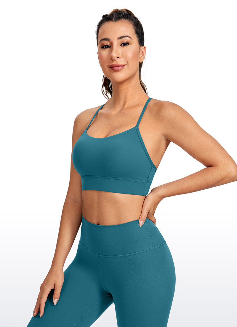 CRZ YOGA Women's Yoga Light Support Butterluxe Longline Bra Y-Back Borealis Green @model_info:Gabe