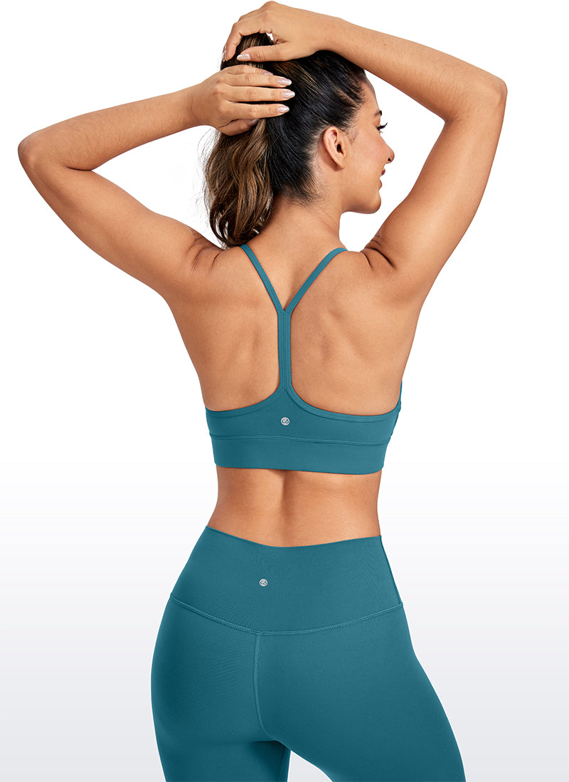 CRZ YOGA Women's Yoga Light Support Butterluxe Longline Bra Y-Back Borealis Green @model_info:Gabe