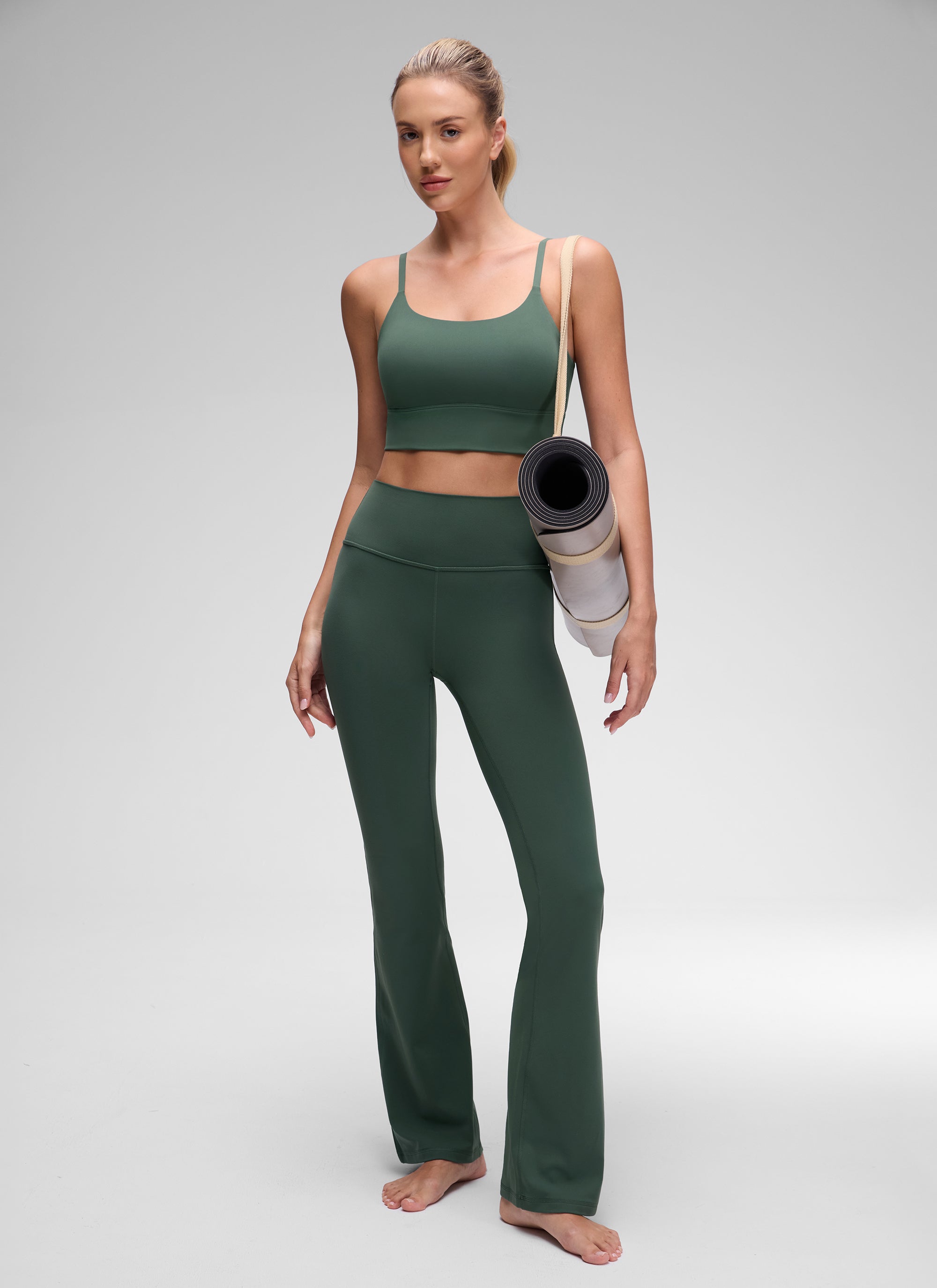 CRZ YOGA Women's Yoga Light Support Longline Bra Adjustable Straps Dark Forest Green