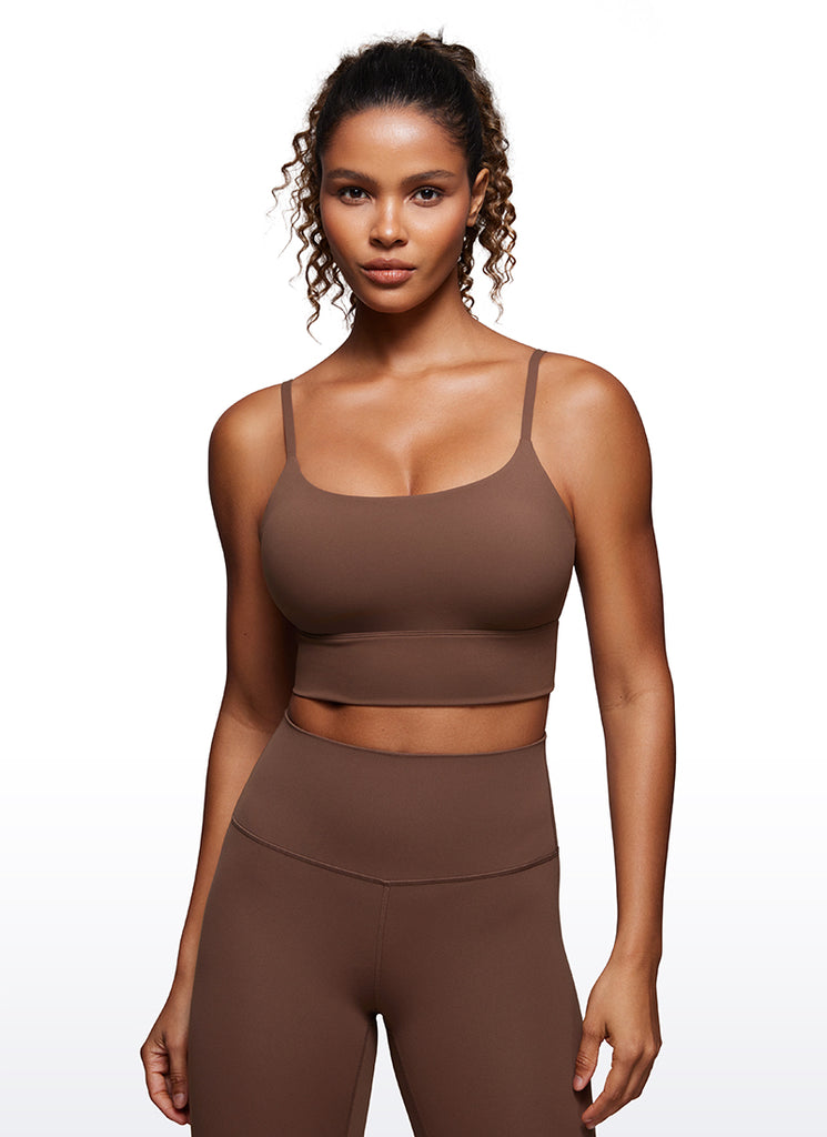 CRZ YOGA Women's Yoga Light Support Longline Bra Adjustable Straps Coffee Brown