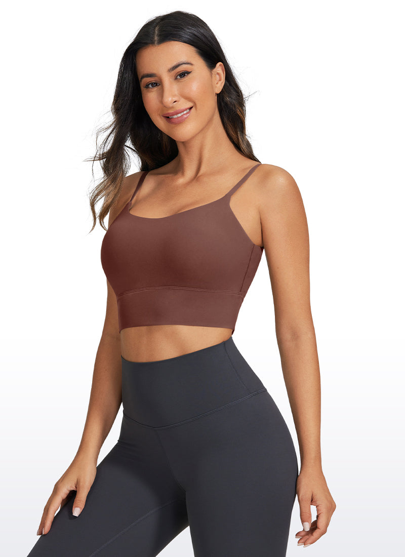 CRZ YOGA Women's Yoga Light Support Longline Bra Adjustable Straps Taupe
