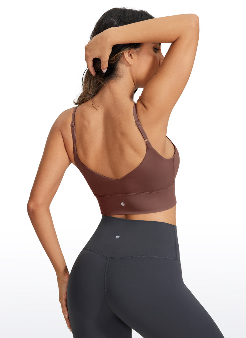 CRZ YOGA Women's Yoga Light Support Longline Bra Adjustable Straps Taupe