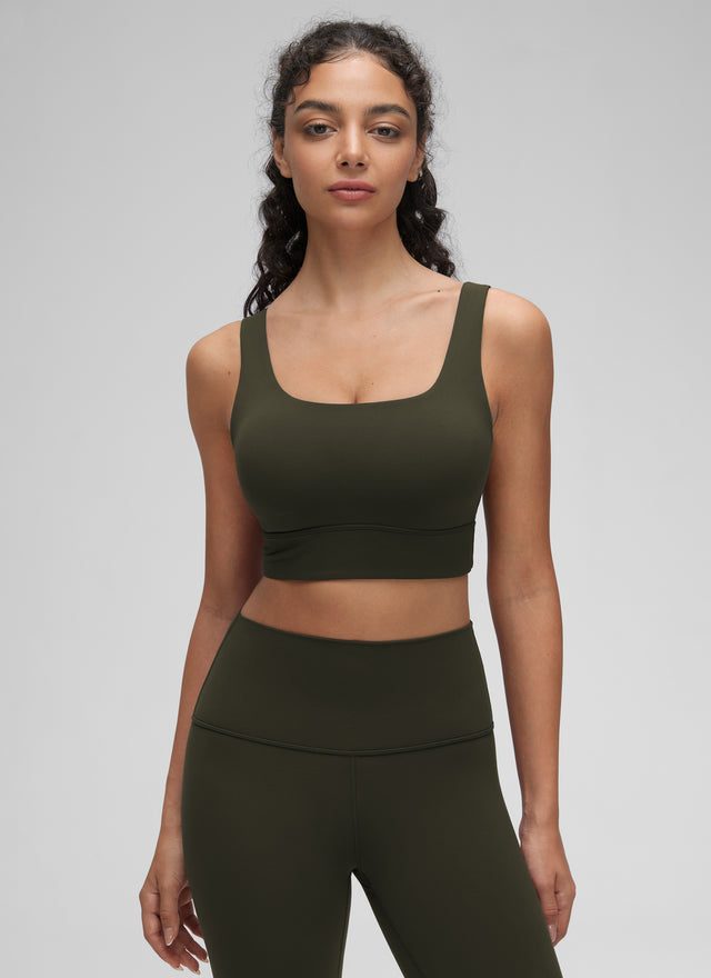CRZ YOGA Women's Yoga Low Support Butterluxe Sport Bra U Back Longline Olive Green @model_info:Anano