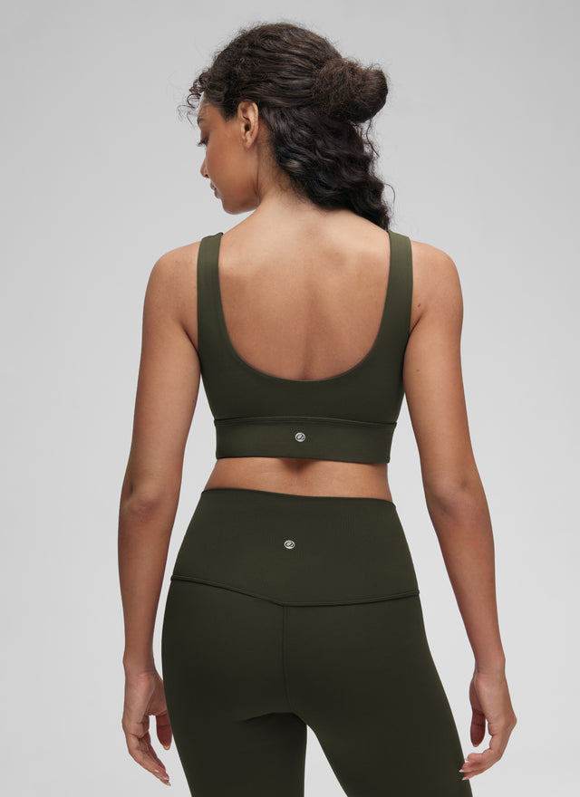 CRZ YOGA Women's Yoga Low Support Butterluxe Sport Bra U Back Longline Olive Green @model_info:Anano