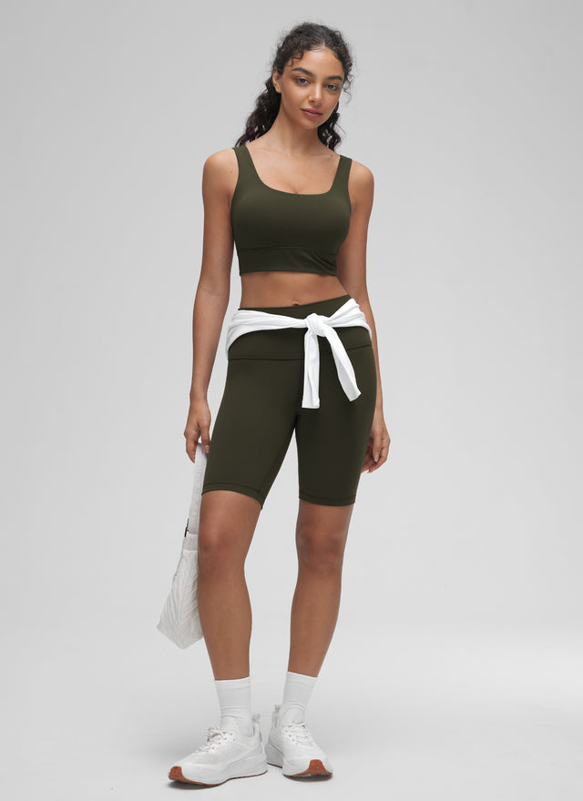 CRZ YOGA Women's Yoga Low Support Butterluxe Sport Bra U Back Longline Olive Green @model_info:Anano