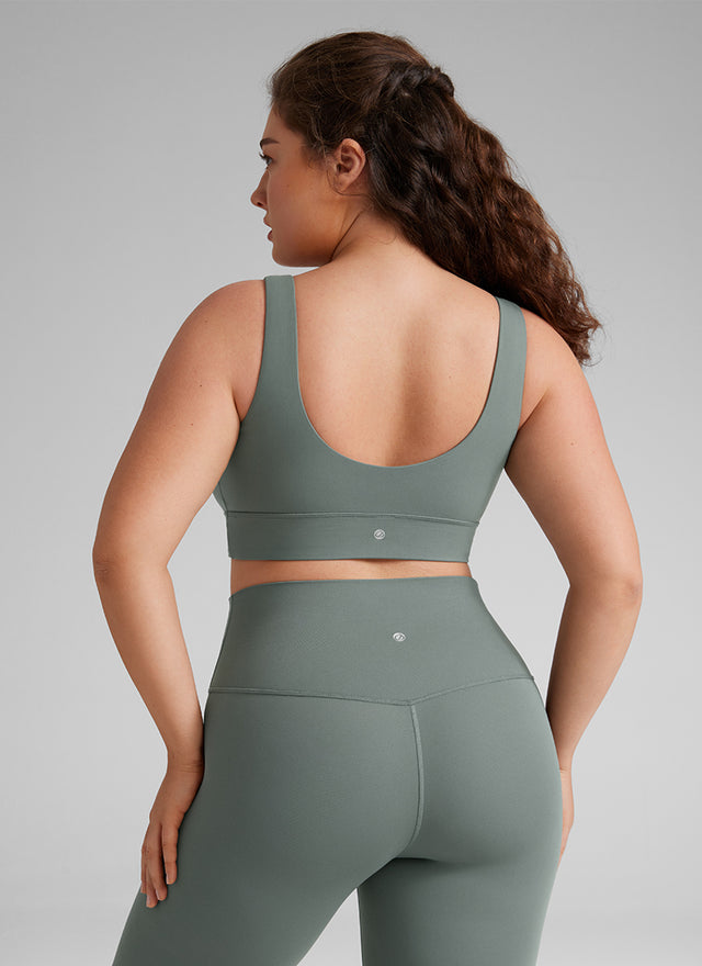 CRZ YOGA Women's Yoga Low Support Butterluxe Sport Bra U Back Longline Grey Sage @model_info:Victoria