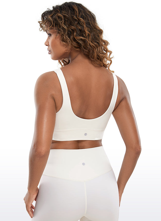 CRZ YOGA Women's Yoga Low Support Butterluxe Sport Bra U Back Longline White Apricot @model_info:Gigi