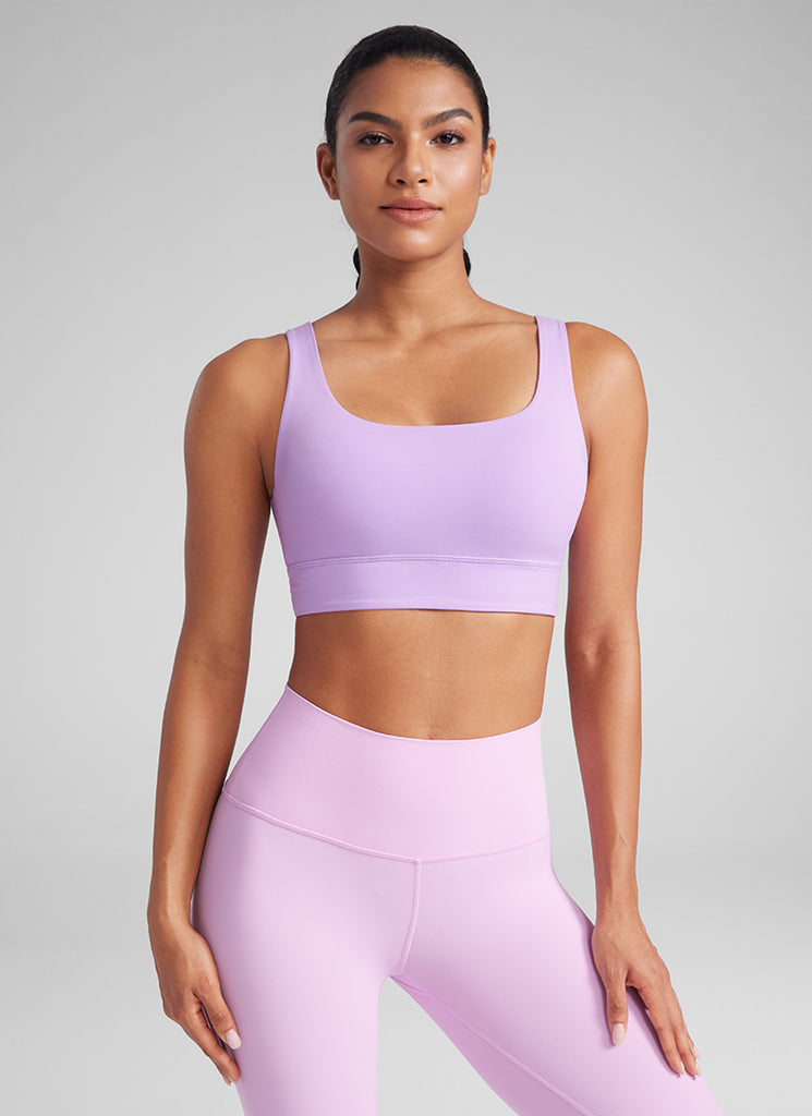 CRZ YOGA Women's Yoga Low Support Butterluxe Sport Bra U Back Longline White Apricot