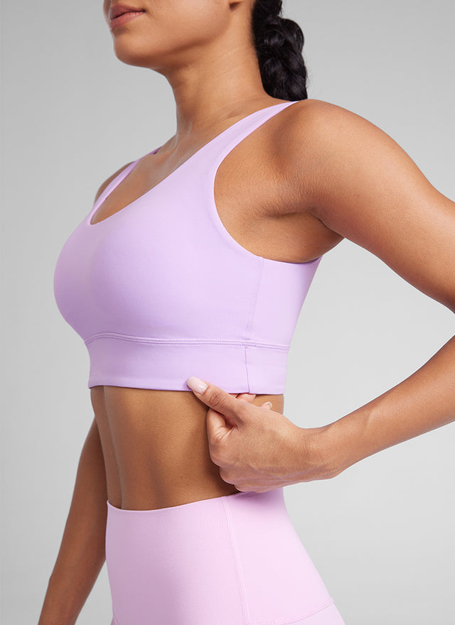 CRZ YOGA Women's Yoga Low Support Butterluxe Sport Bra U Back Longline Elfin Purple @model_info:Amanda