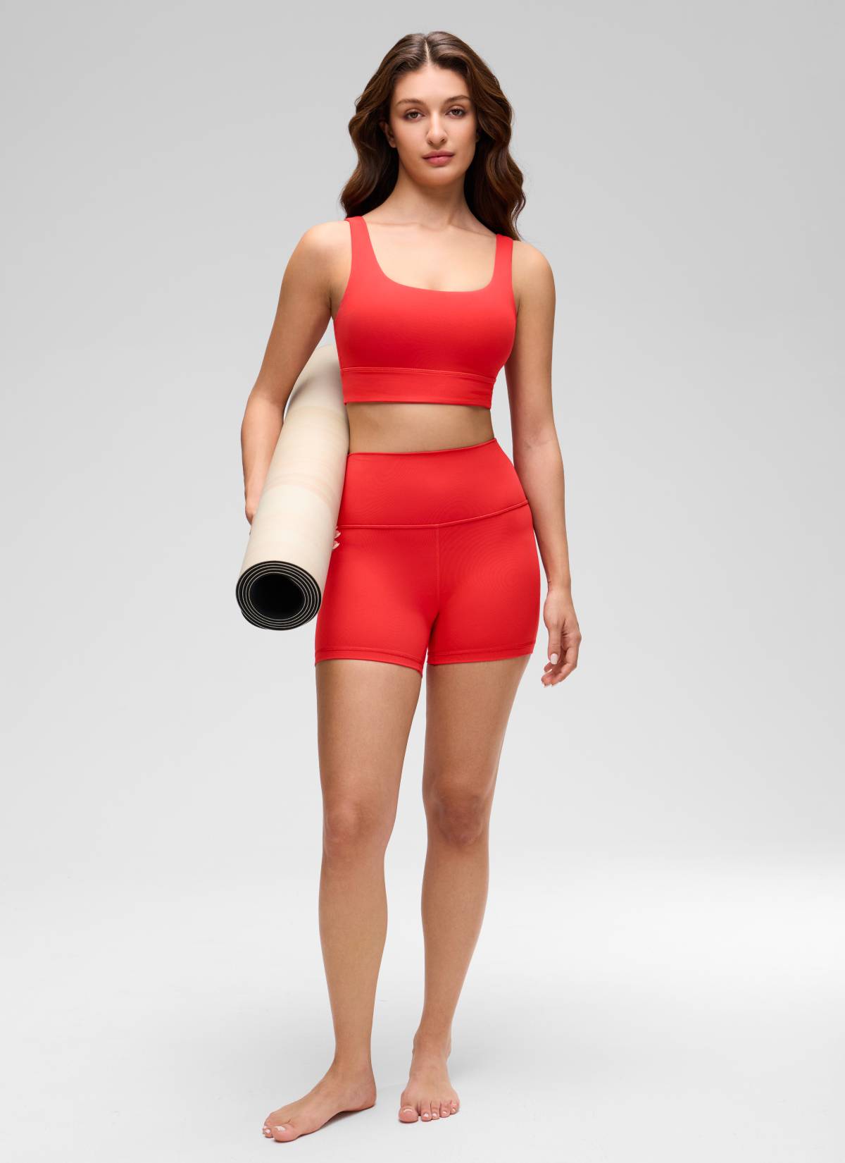 CRZ YOGA Women's Yoga Low Support Butterluxe Sport Bra U Back Longline Deep Red @model_info:Inga