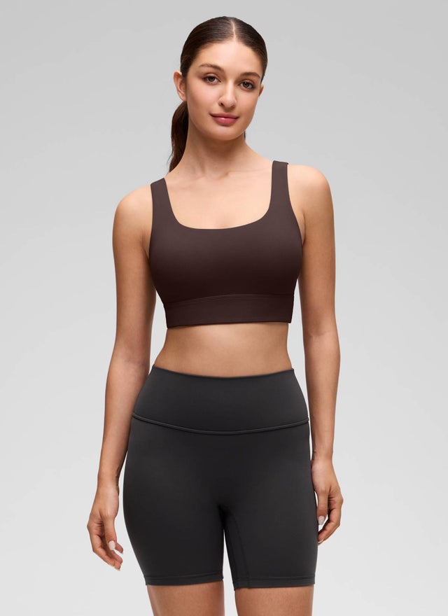 CRZ YOGA Women's Yoga Low Support Butterluxe Sport Bra U Back Longline Hot Fudge Brown @model_info:Inga