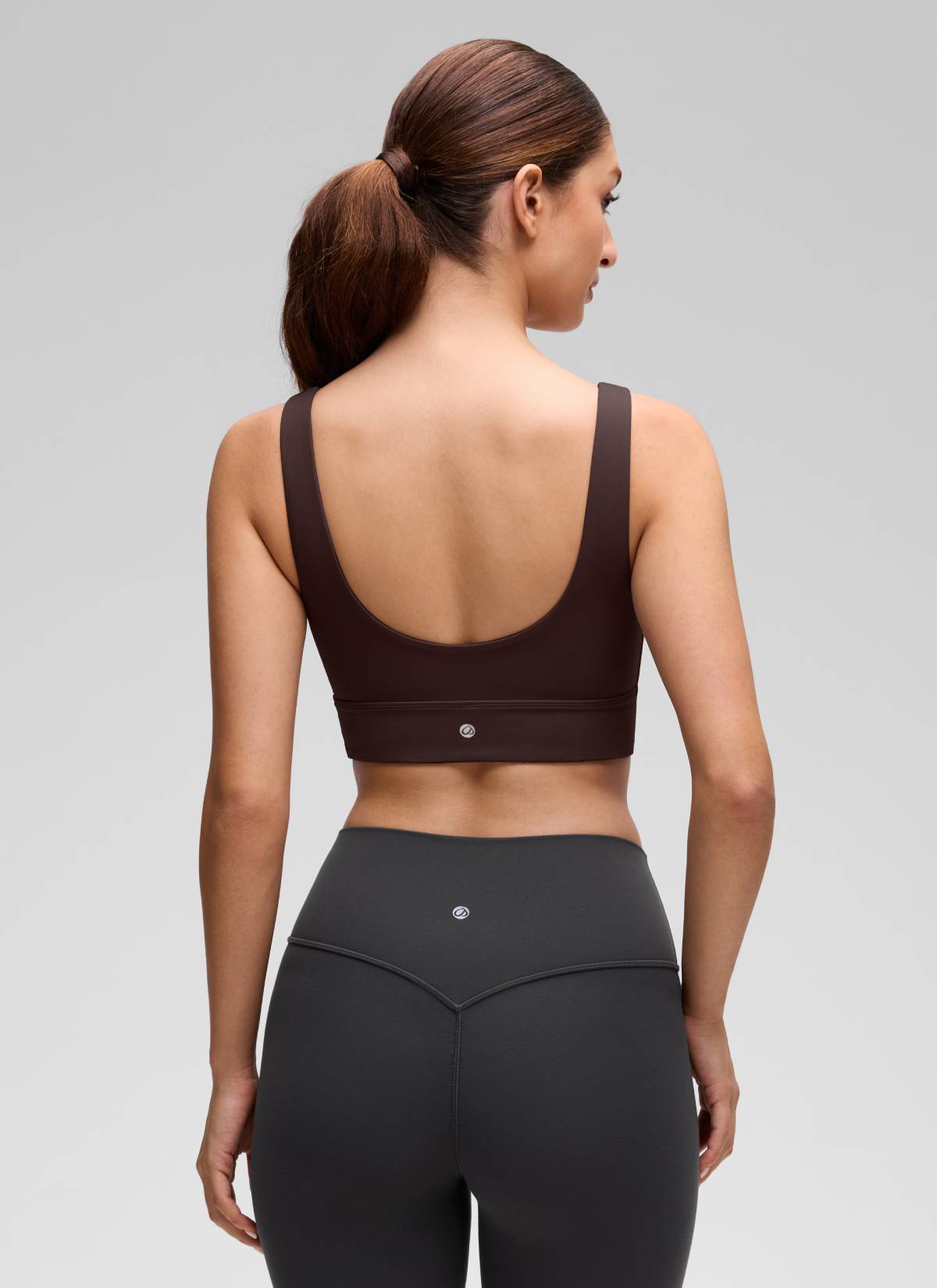 CRZ YOGA Women's Yoga Low Support Butterluxe Sport Bra U Back Longline Hot Fudge Brown @model_info:Inga