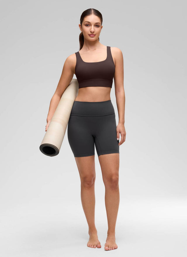 CRZ YOGA Women's Yoga Low Support Butterluxe Sport Bra U Back Longline Hot Fudge Brown @model_info:Inga
