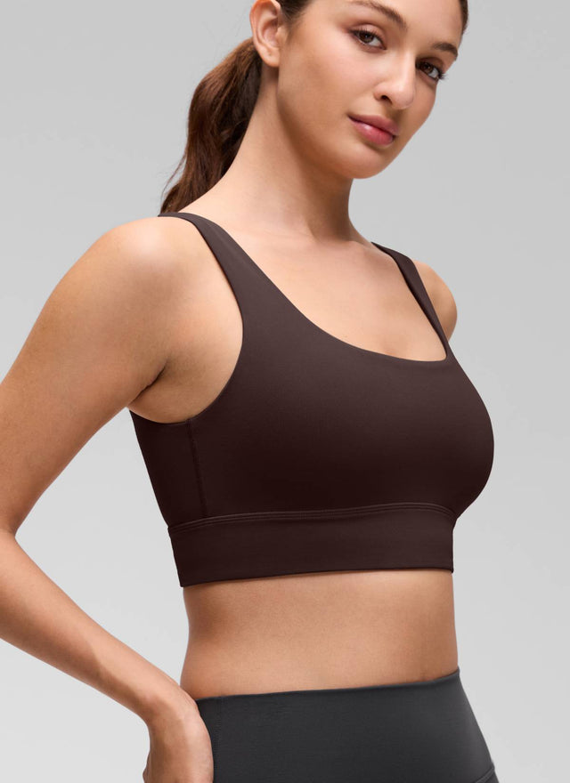 CRZ YOGA Women's Yoga Low Support Butterluxe Sport Bra U Back Longline Hot Fudge Brown