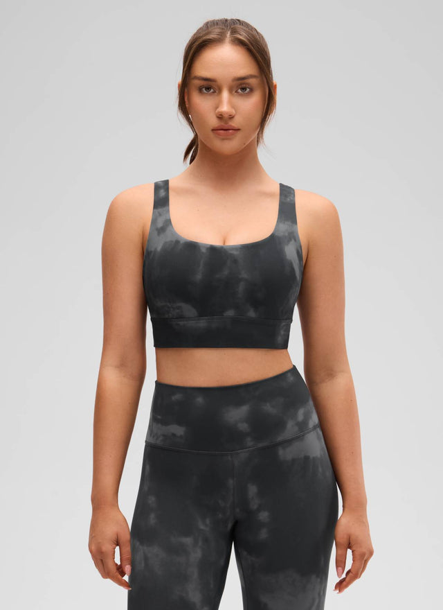 CRZ YOGA Women's Yoga Low Support Butterluxe Sport Bra U Back Longline Grey Tie Dye Flowers @model_info:Brooklyn