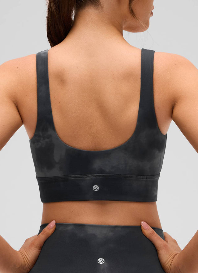 CRZ YOGA Women's Yoga Low Support Butterluxe Sport Bra U Back Longline Grey Tie Dye Flowers @model_info:Brooklyn