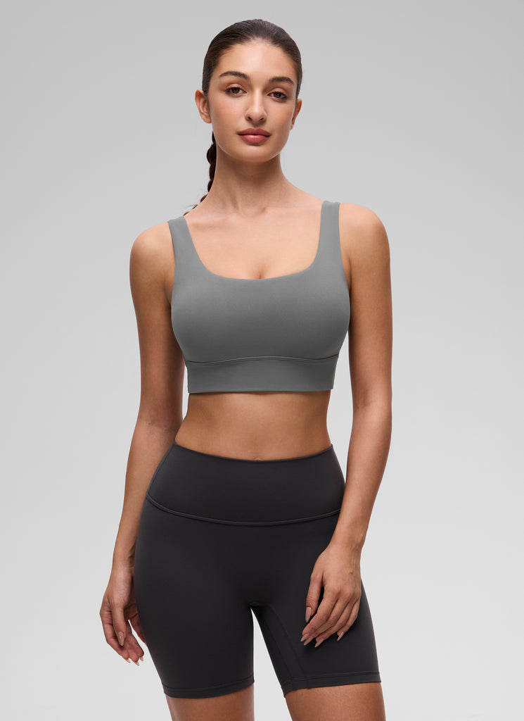 CRZ YOGA Women's Yoga Low Support Butterluxe Sport Bra U Back Longline Ash Grey