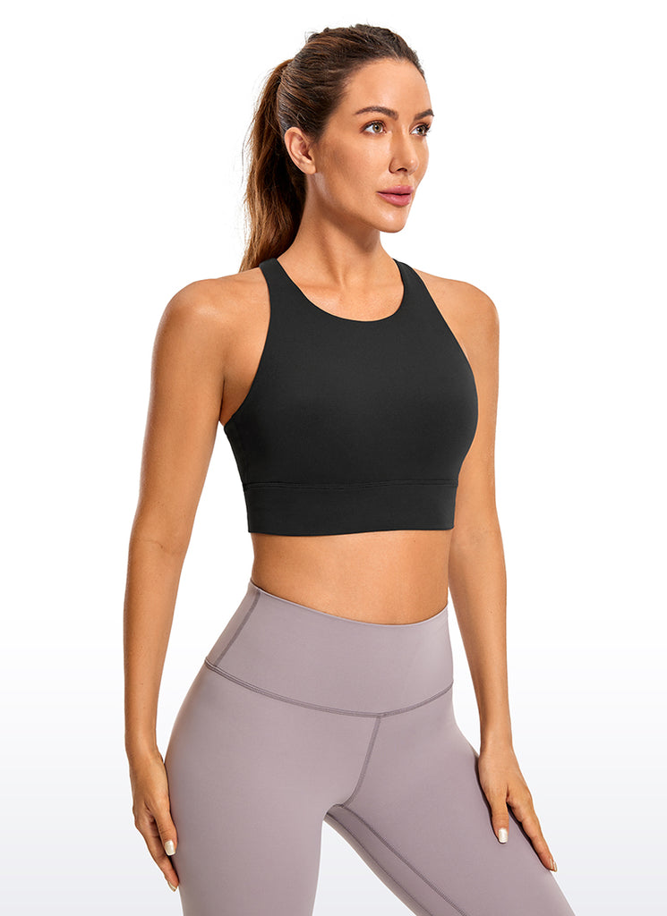 CRZ YOGA Women's Training Medium Support Butterluxe Bra Strappy back Grey Sage