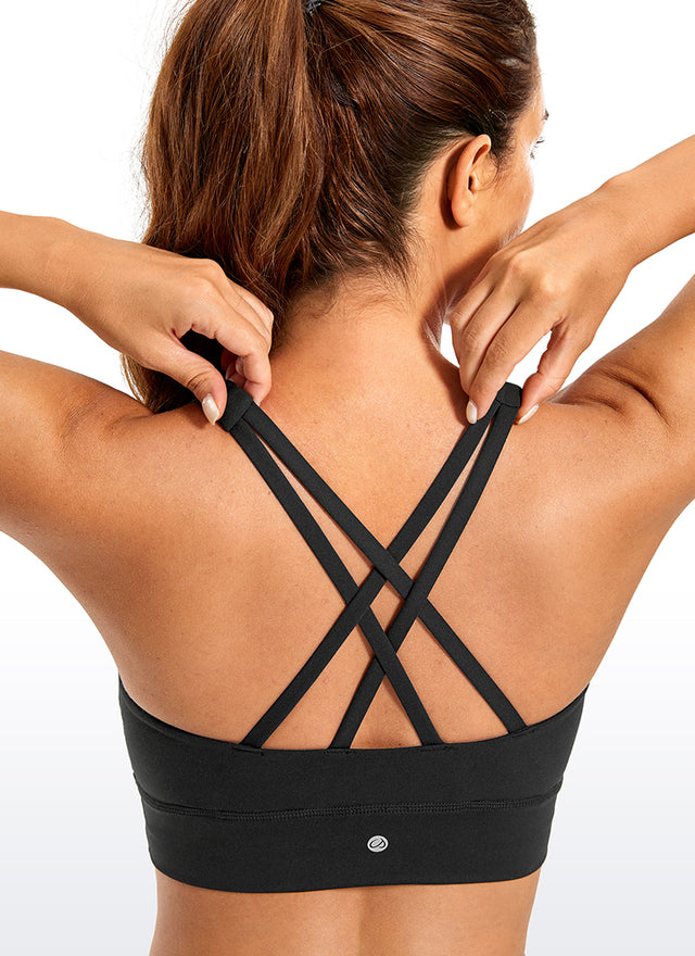 CRZ YOGA Women's Training Medium Support Butterluxe Bra Strappy back Black