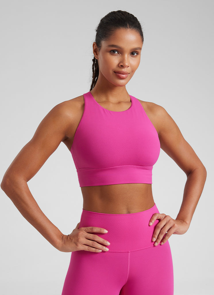 CRZ YOGA Women's Training Medium Support Butterluxe Bra Strappy back Hibiscus Purple