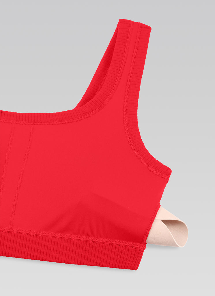 CRZ YOGA Women U Back Wireless Medium Impact Ribbed Sports Bras Deep Red