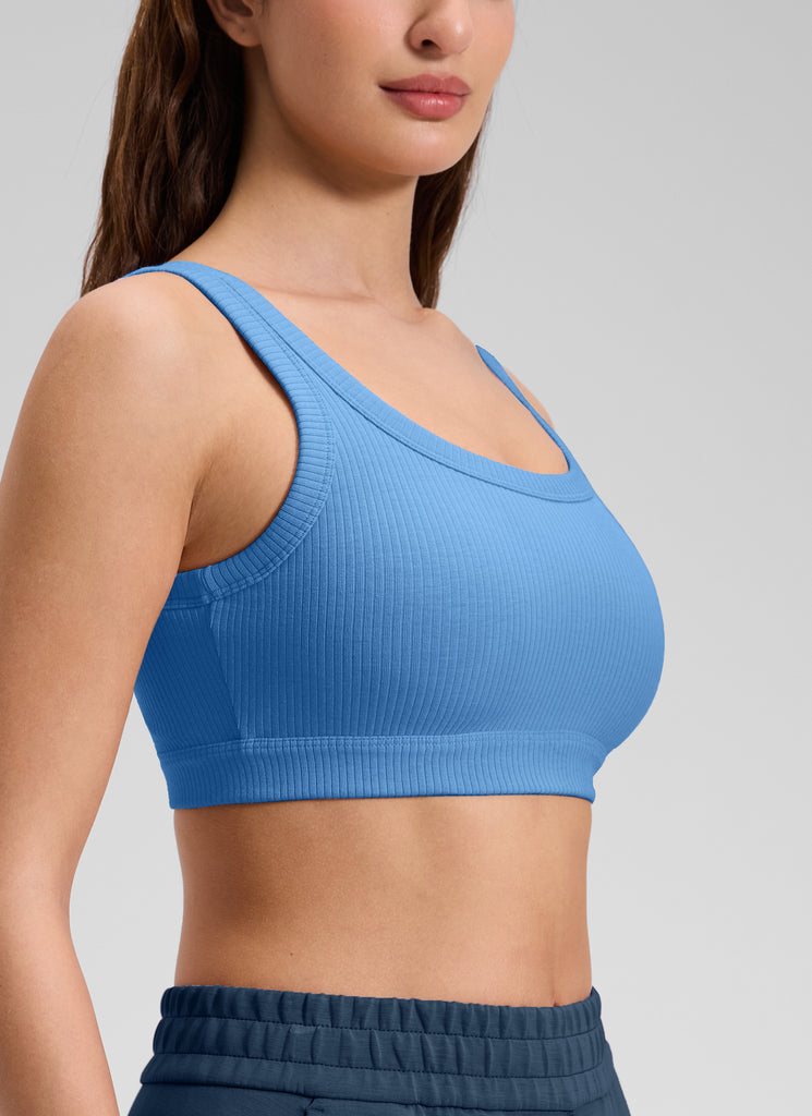 CRZ YOGA Women U Back Wireless Medium Impact Ribbed Sports Bras Mojave Tan