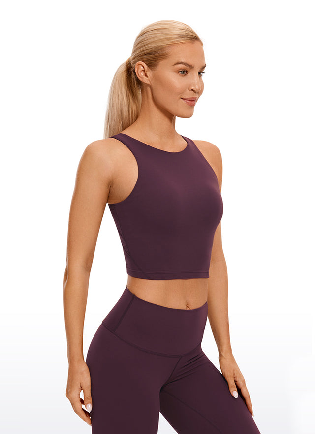 CRZ YOGA Women's Yoga Low Support Butterluxe High Neck Bra U Back Deep Purple