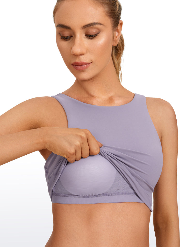 CRZ YOGA Women's Yoga Low Support Butterluxe High Neck Bra U Back Lavender Mist