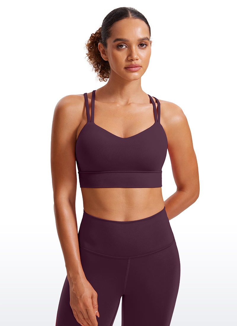 CRZ YOGA Womens Butterluxe Strappy Longline Criss Cross Molded Cup Bra Deep Purple