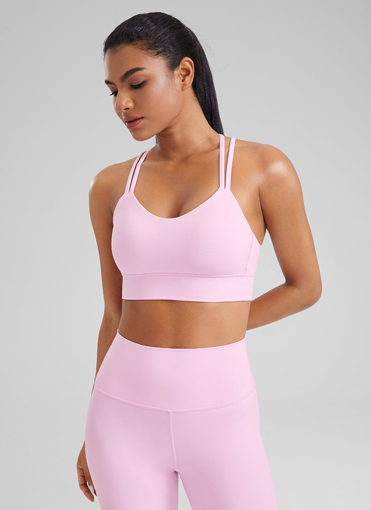 CRZ YOGA Womens Butterluxe Strappy Longline Criss Cross Molded Cup Bra Mojave Tan