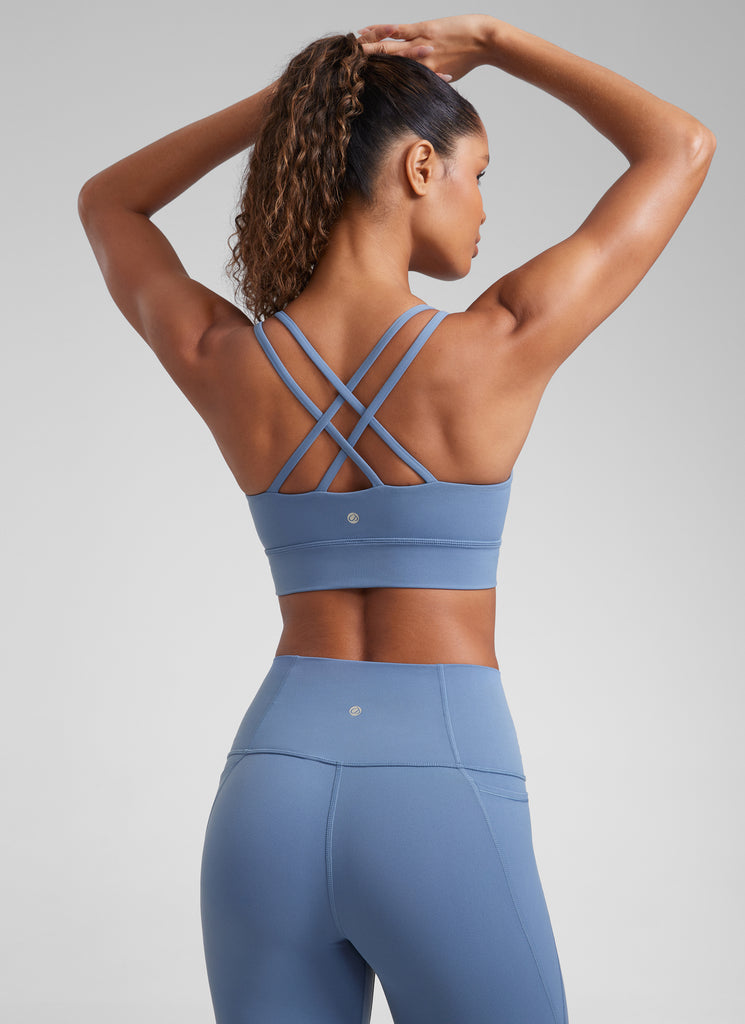 CRZ YOGA Womens Butterluxe Strappy Longline Criss Cross Molded Cup Bra Vita Pink