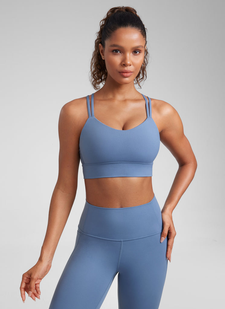 CRZ YOGA Womens Butterluxe Strappy Longline Criss Cross Molded Cup Bra Vita Pink