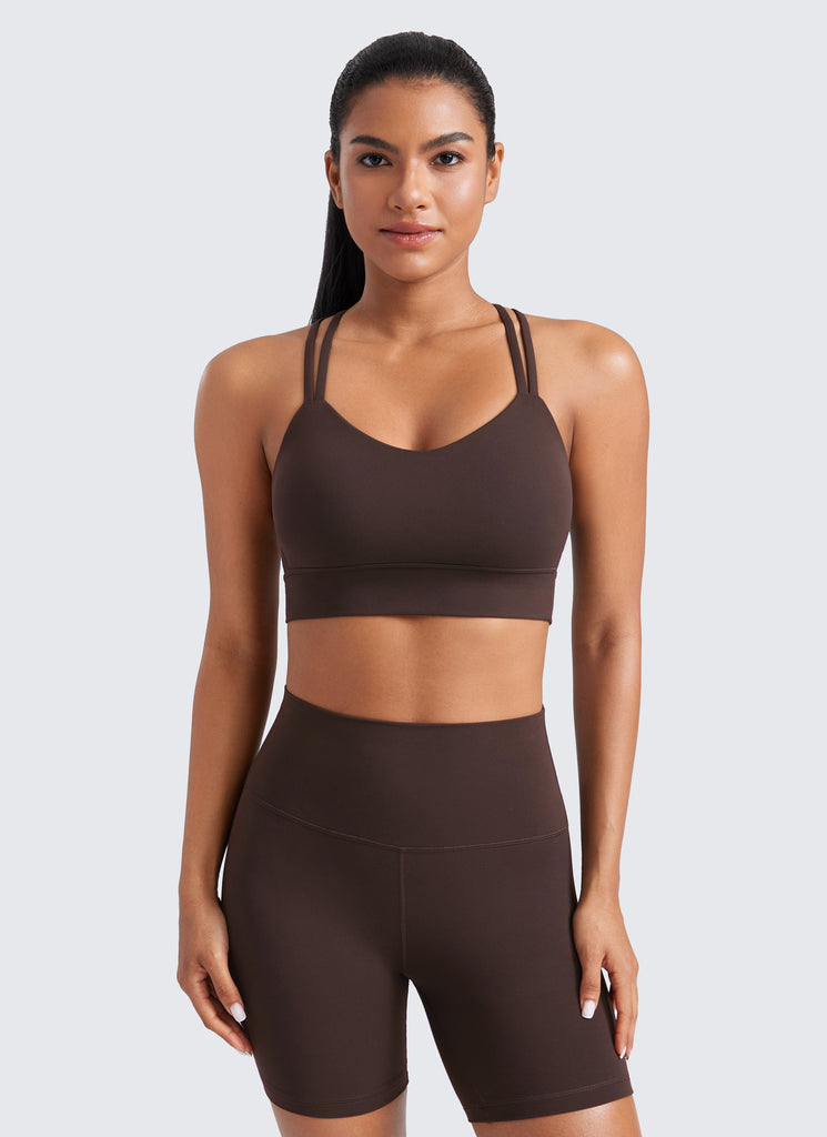 CRZ YOGA Womens Butterluxe Strappy Longline Criss Cross Molded Cup Bra Oasis Blue