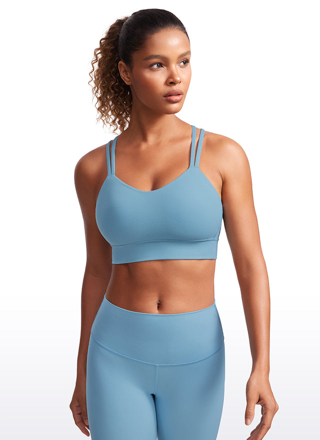 CRZ YOGA Womens Butterluxe Strappy Longline Criss Cross Molded Cup Bra Pure Blue