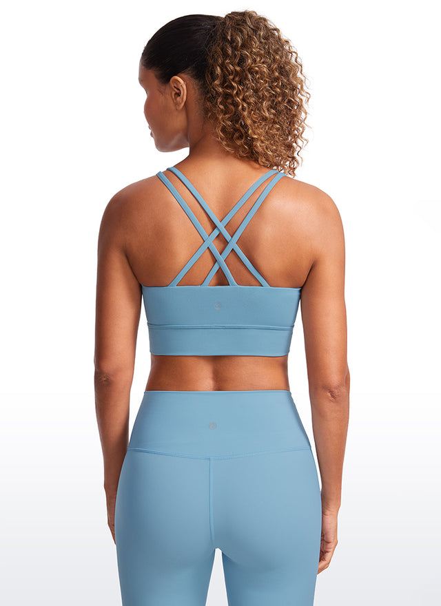 CRZ YOGA Womens Butterluxe Strappy Longline Criss Cross Molded Cup Bra Pure Blue