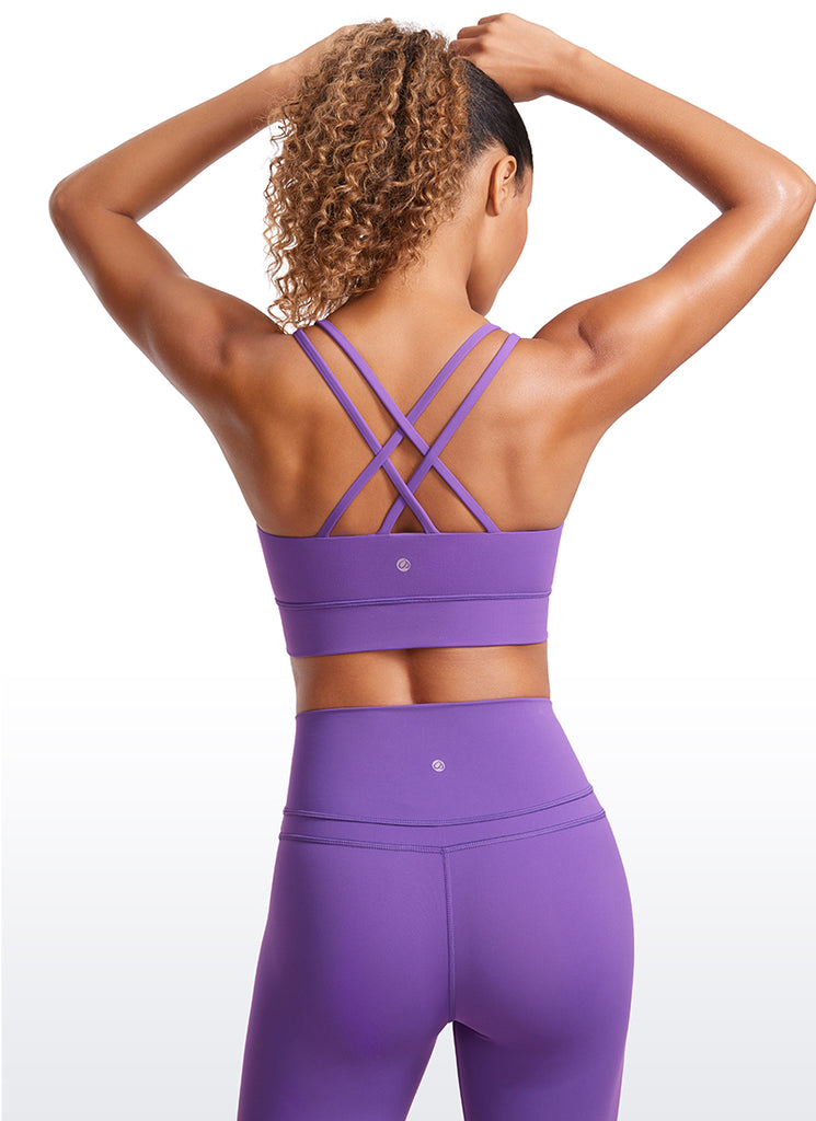 CRZ YOGA Womens Butterluxe Strappy Longline Criss Cross Molded Cup Bra Royal Lilac